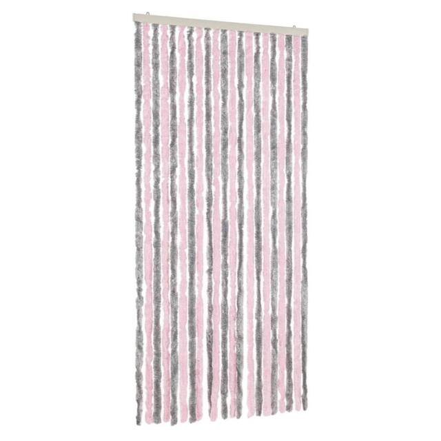 Berkfield Home Fly Curtain Silver Grey & Pink 90x220 cm Chenille - image 1