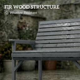OUTSUNNY Wooden Garden Bench 2 Seater, Patio Bench for Indoor Outdoor in Grey - Size: 2 Seater - thumbnail 5