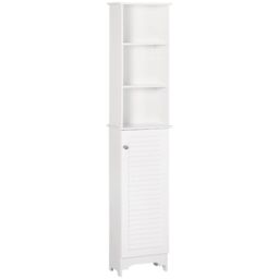 HOMCOM Tall Cabinet Storage Cupboard Floor Standing Bathroom Furniture in White - thumbnail 2