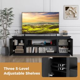 "Gymax TV Cabinet for TVs up to 80"" 178CM Media Console Table in Black" - thumbnail 8