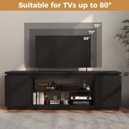 "Gymax TV Cabinet for TVs up to 80"" 178CM Media Console Table in Black" - thumbnail 6