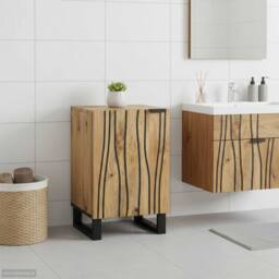 Berkfield Home Modern Bathroom Cabinet 38x33.5x58 cm Solid Wood Mango & Engineer in Beige - thumbnail 2