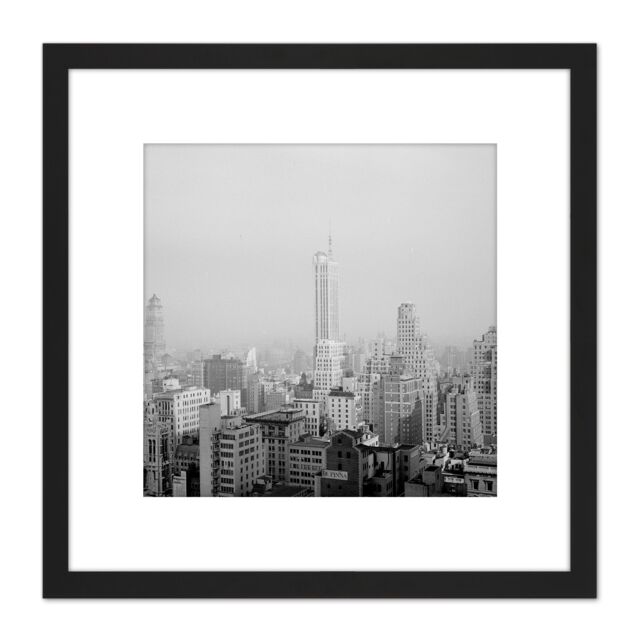 Artery8 New York City Skyline Skyscrapers 2 Vintage Photo 8X8 Inch Square Wooden Framed Wall Art Print Picture with Mount in Black - image 1