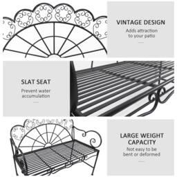 OUTSUNNY Garden Bench, Metal Outdoor Patio Garden Loveseat, Black - Size: 2 Seater - thumbnail 6