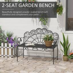OUTSUNNY Garden Bench, Metal Outdoor Patio Garden Loveseat, Black - Size: 2 Seater - thumbnail 4