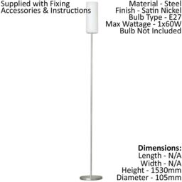 Loops Floor Lamp Light Satin Nickel Shade White Painted Satin Glass Bulb E27 1x60W in Metallics - thumbnail 2