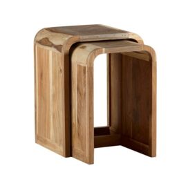 Indian Hub Aspen Nest of 2 Tables - Metal/Wood - L35 x W40 x H55 cm in Brown - thumbnail 2