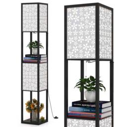 Costway 2-Light Floor Lamp Freestanding Display Light with Shelves in Brown - thumbnail 3