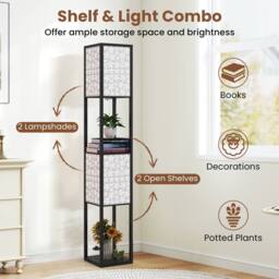 Costway 2-Light Floor Lamp Freestanding Display Light with Shelves in Brown - thumbnail 6
