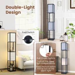 Costway 2-Light Floor Lamp Freestanding Display Light with Shelves in Brown - thumbnail 7