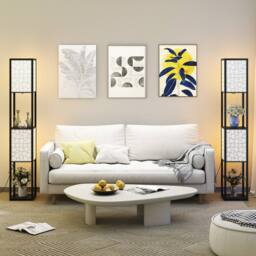 Costway 2-Light Floor Lamp Freestanding Display Light with Shelves in Brown - thumbnail 5