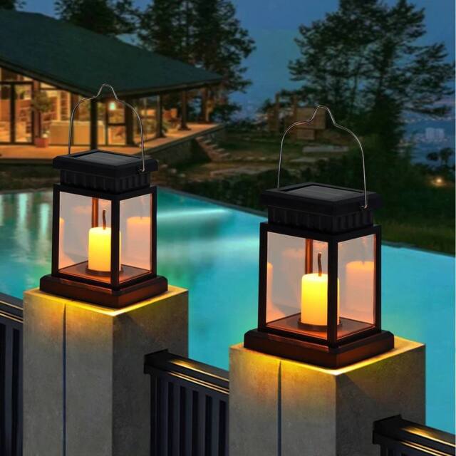 Havendro 2Pcs Solar LED Lantern Lights Waterproof Lawn Garden UK in Black - image 1