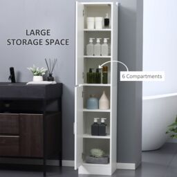 Kleankin Tall Mirrored Bathroom Cabinet Bathroom Storage Cupboard Tallboy Unit in White - thumbnail 4