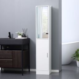 Kleankin Tall Mirrored Bathroom Cabinet Bathroom Storage Cupboard Tallboy Unit in White - thumbnail 1