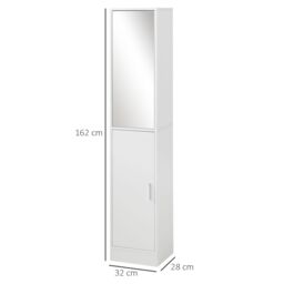 Kleankin Tall Mirrored Bathroom Cabinet Bathroom Storage Cupboard Tallboy Unit in White - thumbnail 3