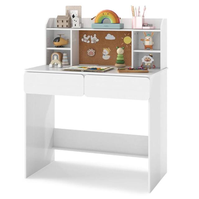 Gymax Study Desk Writing Table With Storage Shelves Kids Desk With 2 Drawers in White - image 1