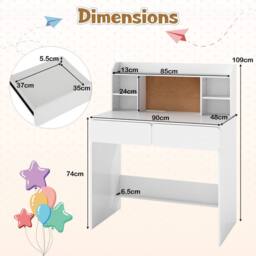 Gymax Study Desk Writing Table With Storage Shelves Kids Desk With 2 Drawers in White - thumbnail 2