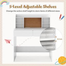 Gymax Study Desk Writing Table With Storage Shelves Kids Desk With 2 Drawers in White - thumbnail 8