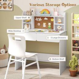 Gymax Study Desk Writing Table With Storage Shelves Kids Desk With 2 Drawers in White - thumbnail 7