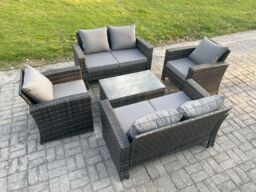 Fimous Garden Furniture Sets 5 Pieces Outdoor Rattan Furniture Manual Wicker Patio Sofa Chair Set with Coffee Table in Dark Grey - thumbnail 2