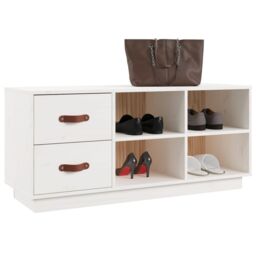 Berkfield Home Shoe Bench White 100x34x45 cm Solid Wood Pine - Size: 100 x 34 x 45 cm - thumbnail 4