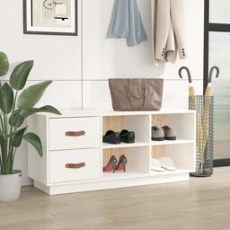 Berkfield Home Shoe Bench White 100x34x45 cm Solid Wood Pine - Size: 100 x 34 x 45 cm - thumbnail 3