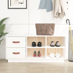 Berkfield Home Shoe Bench White 100x34x45 cm Solid Wood Pine - Size: 100 x 34 x 45 cm