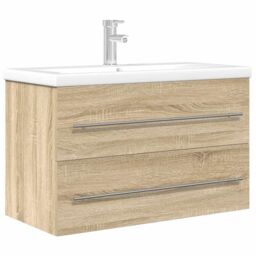 Berkfield Home 2 Piece Bathroom Furniture Set Sonoma Oak Engineered Wood in Brown - thumbnail 2