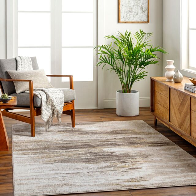 Livabliss San Francisco-Abstract Grey Yellow Taupe Modern Marble Living Dining Rug in Dark Brown - Size: 120 cm x 170 cm - image 1
