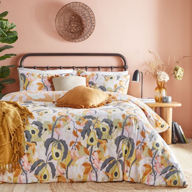 Furn Huerta Tropical Flora Duvet Cover Set in Pale Orange - Size: King - image 1