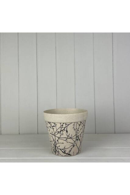 KDMD Beige Earthy Natural Bamboo Flower Pot with Silhouette Branch Design - image 1