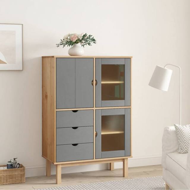 Berkfield Home Highboard OTTA Brown & Grey 85x43x125 cm Solid Wood Pine - Size: 85 x 43 x 125 cm - image 1