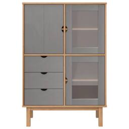 Berkfield Home Highboard OTTA Brown & Grey 85x43x125 cm Solid Wood Pine - Size: 85 x 43 x 125 cm - thumbnail 3