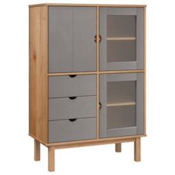 Berkfield Home Highboard OTTA Brown & Grey 85x43x125 cm Solid Wood Pine - Size: 85 x 43 x 125 cm - thumbnail 2