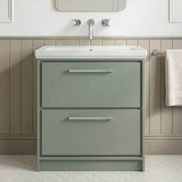 Balterley Floor Standing 2-Drawer Bathroom Vanity, Fireclay Basin, Green, 800mm in Green - thumbnail 3