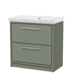 Balterley Floor Standing 2-Drawer Bathroom Vanity, Fireclay Basin, Green, 800mm in Green - thumbnail 1