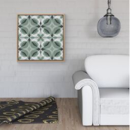 "Warren Reed - Designer Geometric Green Grey Framed Canvas in Light Brown - Size: W30"" x H30""" - thumbnail 2