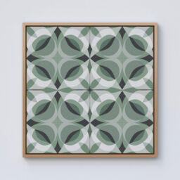 "Warren Reed - Designer Geometric Green Grey Framed Canvas in Light Brown - Size: W30"" x H30""" - thumbnail 1