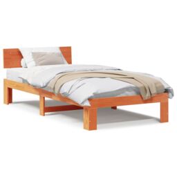 Berkfield Home Bed Frame with Headboard Wax Brown 90x190 cm Solid Pine Wood - thumbnail 4