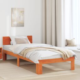 Berkfield Home Bed Frame with Headboard Wax Brown 90x190 cm Solid Pine Wood - thumbnail 1