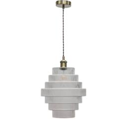First Choice Lighting Set of 2 Benson - 7 Tier Glass & Antique Brass Ceiling Pendant Lights in Clear - thumbnail 2