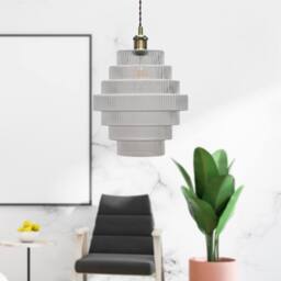 First Choice Lighting Set of 2 Benson - 7 Tier Glass & Antique Brass Ceiling Pendant Lights in Clear - thumbnail 5
