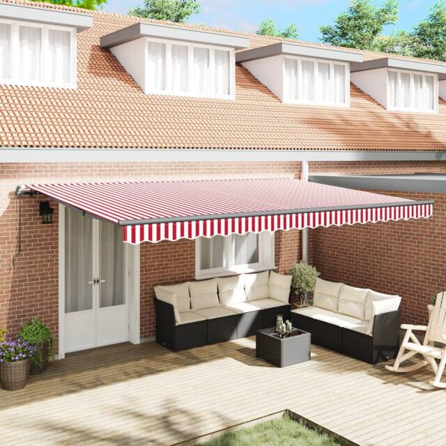 Berkfield Home Manual Retractable Awning Red & White Stripe 500x300 cm - image 1