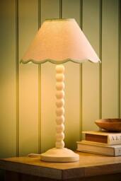 ValueLights Bobbin Colour Trim Linen Shade Cream Bobble Table Lamp in Pale Green - thumbnail 2