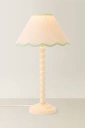 ValueLights Bobbin Colour Trim Linen Shade Cream Bobble Table Lamp in Pale Green - thumbnail 3