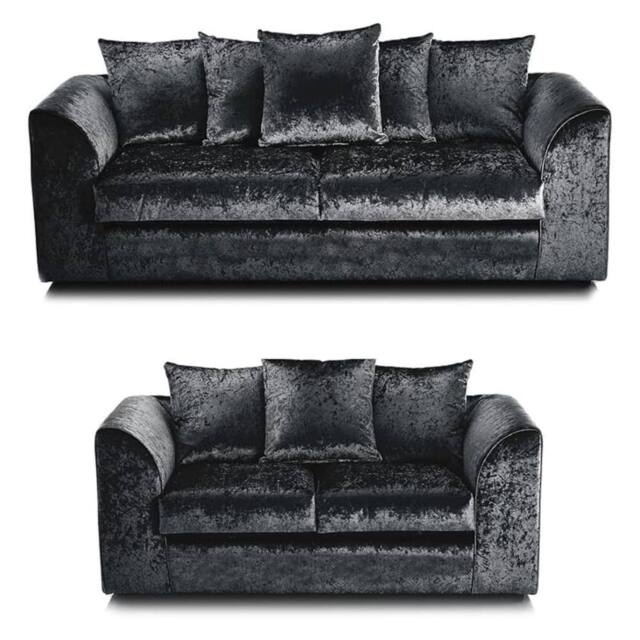 SNUG FURNITURE BIRMINGHAM LTD Venice Crushed Velvet 3+2 Black Sofa Set - image 1