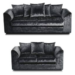 SNUG FURNITURE BIRMINGHAM LTD Venice Crushed Velvet 3+2 Black Sofa Set - thumbnail 1