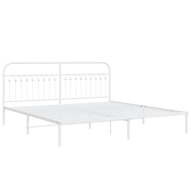 Berkfield Home Metal Bed Frame without Mattress with Headboard White 193x203cm - Size: 193x203 cm - image 1