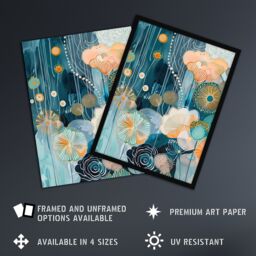 Artery8 Abstract Ocean Flower Garden Artwork Floral Sea Framed Art Print in Blue - Size: A4 - thumbnail 2