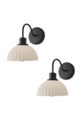 ValueLights Bourton Pair of Cream Ribbed Dome Wall Lights in Black - thumbnail 1